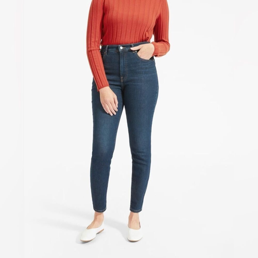 Everlane Authentic Stretch High Rise Skinny 23 R Zip Fly Mid Blue NWT B38